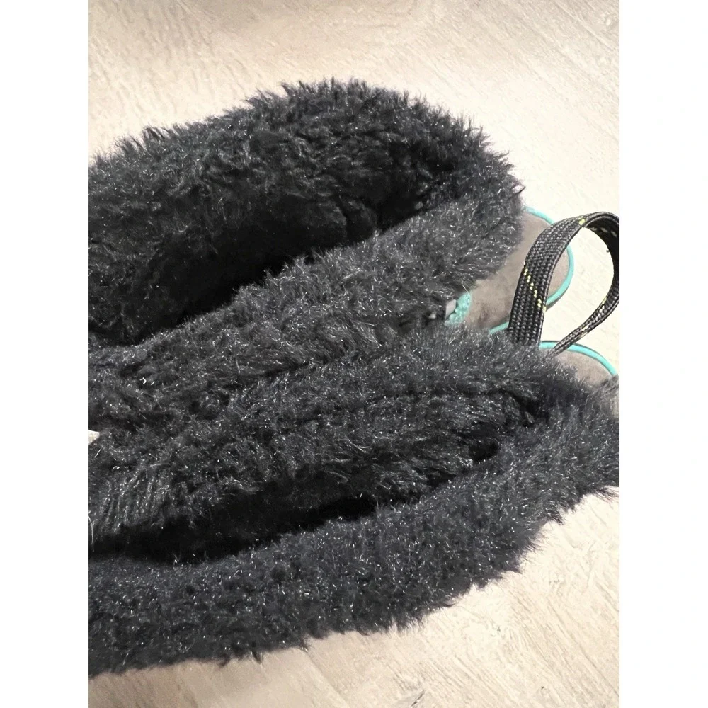 SOREL Winter Snow Boots Youth 1 Tivoli III Gray Teal Suede Faux Fur Waterproof